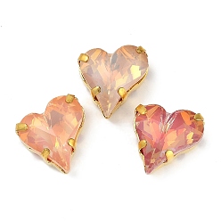 Золотой Латунные стеклянные стразы пришивные стразы, сердце, разноцветные, золотые, 13x12x7 мм, отверстие : 1.2 мм