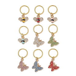 Doré  Strass en alliage et perles de dreadlocks en émail, clips de décoration de pendentifs de cheveux de tressage, abeille et papillon, or, 28~34mm, 9 pièces / kit