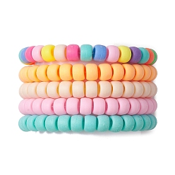 Mixed Color 5Pcs 5 Colors Rondelle Opaque & Frosted Acrylic Beaded Stretch Bracelet Sets, Stackable Bracelets for Women, Mixed Color, Inner Diameter: 2-1/8 inch(5.3cm), 1pc/color
