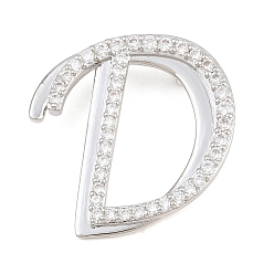 Letter D Pendentifs en laiton zircon cubique transparent, charmes de lettre, plaqué longue durée, crémaillère plaquage, sans plomb et sans cadmium, platine, lettre d, 24x24x6.5mm, Trou: 3mm