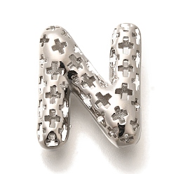 Letter N Латунные подвески, подвески с полыми буквами, стойки покрытие, долговечный, без кадмия и без свинца, Письмо N, 20.5x17.5x8 мм, отверстие : 5x2.7 мм