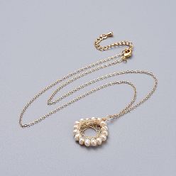 Настоящее золото 18K Естественных пресноводных жемчуг подвеска колье, с медными кабельными цепями и картонными коробками для ювелирных украшений, реальный 18 k позолоченный, 18.3 дюйм (46.5 см)
