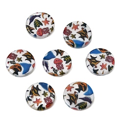 Jellyfish Плоские круглые бусины из натуральных пресноводных ракушек с принтом в виде морских волн, медуза, 15.5x3~3.5 мм, отверстие : 0.8 мм