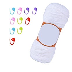 Белый Набор инструментов для вязания своими руками, с пряжей синель и маркером петель, для пледов подушки поделки из пряжи крючком, белые, 75x75x195 мм