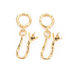 Real 18K Gold Plated Rack Plating Brass Peg Bails Pendants, for Half Drilled Bead, with Jump Rings, Nickel Free, Ring, Real 18K Gold Plated, 28.5mm, Pin: 0.8mm