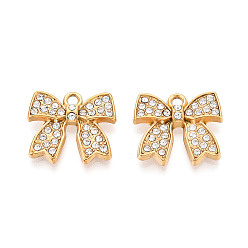 Кристалл 304 из нержавеющей стали горный хрусталь подвески, бантом, ионное покрытие (ip), реальный 18 k позолоченный, кристалл, 17x19x3.5~4 мм, отверстие : 1.8~2 мм