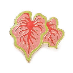 Red Caladium Leaf Enamel Pins, Alloy Lapel Pin Backs for Backpack Clothes, Golden, Red, 30.5x32mm