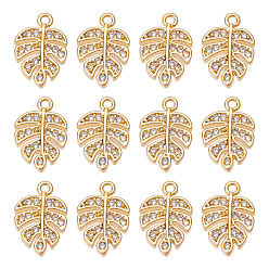 Clear 12Pcs Brass Micro Pave Cubic Zirconia Pendants, Leaf Charms, Long-Lasting Plated, Nickel Free, Real 18K Gold Plated, Clear, 12x8x2mm, Hole: 1mm