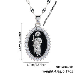 Черный Элегантные винтажные латунные прозрачные блестящие кубические циркониевые подвески святого Иуды с эмалью для повседневного ношения, платина, чёрные, 15.75 дюйм (40 см)