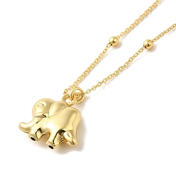 Real 18K Gold Plated Elephant Pendant Necklaces, Brass Cable Chain Necklaces for Women, Real 18K Gold Plated, 17.72 inch(450mm)
