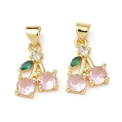 Настоящее золото 18K Латунные микро проложить кубического циркония подвески, стойки покрытие, черри прелести, без свинца и без кадмия, долговечный, реальный 18 k позолоченный, 16.5x12x3.5 мм, отверстие : 4x3 мм