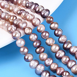 Plum Natural Cultured Freshwater Pearl Beads Strands, Grooved Potato, Plum, 5~6x4~8.5mm, Hole: 0.6mm, about 63~65pcs/strand, 13.39~13.98 inch(34~35.5cm)