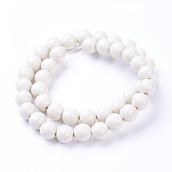 Белый Натуральные хокутолитовые бисерные пряди, граненый (128 граней), круглые, окрашенные, белые, 10 мм, отверстие : 1.2 мм, около 42 шт / нитка, 15.2 дюйм (39.5 см)