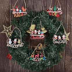 Mixed Color 8Pcs 8 Style Christmas Decorative Wooden Door Sign, Wood Big Pendants for Door, Hanging Ornament, Mixed Shape, Mixed Color, 61~76.5x99~109.5x3.5~5mm, Hole: 2~2.5mm, 1pc/style