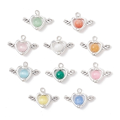 (52) Непрозрачная лаванда 10шт. кошачий глаз с подвесками из сплава, Сердце и крыло, античное серебро, разноцветные, 19x28x8 мм, отверстие : 2.5 мм