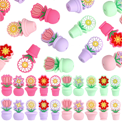 Mixed Color 20Pcs 20 Styles Silicone Beads, Flower, Mixed Color, 28~29x15x11~17mm, Hole: 2mm, 1pc/style