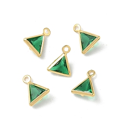 Зеленый Латунь стекло амулеты, треугольник прелести, без никеля , граненые, реальный 18 k позолоченный, зелёные, 8x6.5x3 мм, отверстие : 1 мм