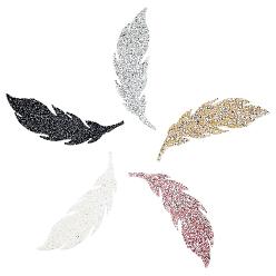 Mixed Color Glitter Hotfix Rhinestone, Hot Melt Adhesive on the Back, Costume Accessories, Leaf, Mixed Color, 190x65x2.5mm, 5 colors, 2pcs/color, 10pcs/set