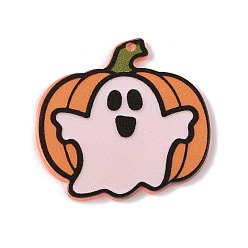 Тыква Непрозрачные акриловые подвески, темы хэллоуина, тыква, 34.5x36x2 мм, отверстие : 1.6 мм