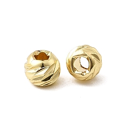 Настоящее золото 18K Рифленые круглые латунные бусины, долговечный, стойки покрытие, без свинца и без кадмия, реальный 18 k позолоченный, 4x3 мм, отверстие : 1.6 мм