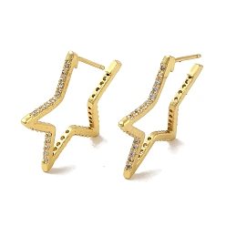 Gold Star Brass Stud Earrings, with Clear Cubic Zirconia Cadmium Free & Lead Free, Gold, 26.5x1.5mm