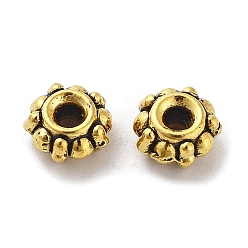 Oro Antiguo Abalorios de aleación de estilo tibetano, sin plomo y cadmio, flor, oro antiguo, 7x3.5 mm, agujero: 1.8 mm, Sobre 2000 unidades / 1000 g