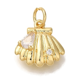 Настоящее золото 18K Стойка металлическая латунная микропрофилированная кубическая циркония подвески, без кадмия и без свинца, долговечный, формы раковины, реальный 18 k позолоченный, 13x13x4.5 мм, отверстие : 3 мм
