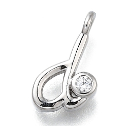 Letter D Латунные микро проложить кубического циркония подвески, письмо амулеты, стойки покрытие, долговечный, без кадмия и без свинца, Буква D, 13x7.5x2 мм, отверстие : 1.6 мм