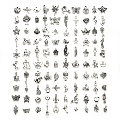 Античное Серебро Сплавочные подвески тибетского стиля, разнообразные, античное серебро, 8~30x8~18x1~11 мм, отверстие : 1~2.5 мм, 99 цветов, 1 шт / форма, 100 шт