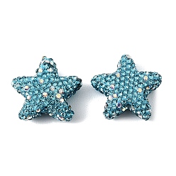 Аквамарин Ручной полимерной глины шариков Rhinestone, звезда, аквамарин, 24x25x9 мм, отверстие : 1 мм