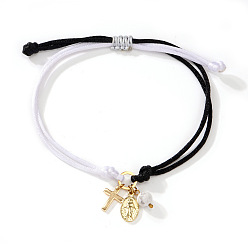 Разноцветный Браслеты ручной работы из регулируемого латунного шнура с подвесками, крест с девственной мари, золотые, красочный, 11.02 дюйм (28 см)