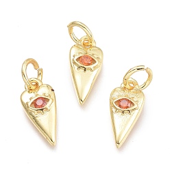 Легкий Лосось Латунные микро проложить кубического циркония подвески, с целью перехода в кольце, Сердце с глаз, реальный 18 k позолоченный, светлый померанцевый, 12x5.5x2.3 мм, перемычки: 5x0.8 мм, внутренний диаметр: 3 мм