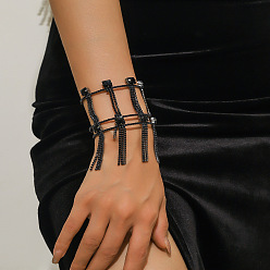 Черный Многорядные браслеты из латуни и страз для женщин, чёрные, 55 мм