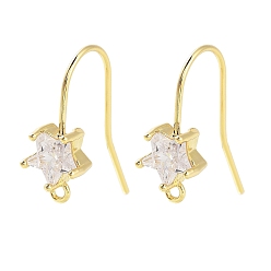 Звезда Фурнитура для сережек из латуни с микропаве из кубического циркония, реальный 18 k позолоченный, звезда, 17.5x7 мм, отверстие : 1.2 мм, штифты : 0.8 мм