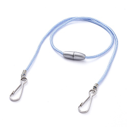 Light Blue Polyester & Spandex Cord Ropes Eyeglasses Chains, Neck Strap for Eyeglasses, with Plastic Breakaway Clasps, Iron Coil Cord Ends and Keychain Clasp, Light Blue, 21.34 inch(54.2cm)
