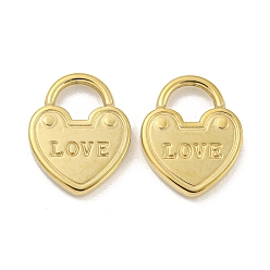 Real 14K Gold Plated Valentine's Day 304 Stainless Steel Pendants, Heart Padlock with Word Love Charm, Real 14K Gold Plated, 16x13x2.5mm, Hole: 5x6mm