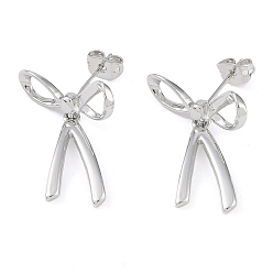 Платина Латунные серьги-гвоздики для женщин, бантом, платина, 26x20 мм