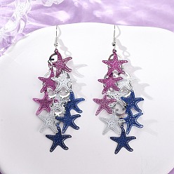 Платина 430 серьги-подвески в виде морских звезд из нержавеющей стали, с железными крюками серьги, платина, 78 мм