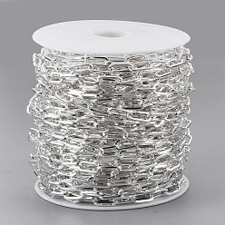 Silver Unwelded Iron Paperclip Chains, Flat Oval, Drawn Elongated Cable Chains, with Spool, Silver Color Plated, 12.5x6x1.2mm, about 82.02 Feet(25m)/roll