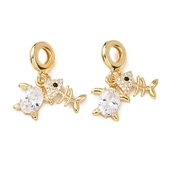 Настоящее золото 16K Подвески из латуни с прозрачными кубическими циркониями в европейском стиле., морские животные черепаха рыбья кость большое отверстие подвески, реальный 16 k позолоченный, реальный 16 k позолоченный, 29 мм, отверстие : 5 мм, Кулон : 14~17.5x8~13x2~4 мм