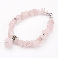 Rosenquarz Natürlichen Rosenquarz Perlen Armbänder, mit Messing-Magnetverschluss, 7-1/8 Zoll (18 cm)