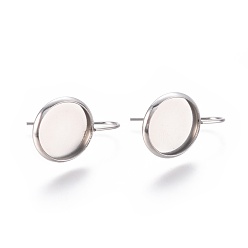 Нержавеющая Сталь Цвет Не тускнеют 304 крючки для сережек из нержавеющей стали, кабошон настройки, плоско-круглые, цвет нержавеющей стали, лоток : 11.8 мм, 22 мм, 19 датчик, штифты : 0.9 мм