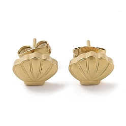 Настоящее золото 18K Ионное покрытие (ip) 304 женские серьги-гвоздики в форме ракушки из нержавеющей стали, реальный 18 k позолоченный, 7.5x9 мм