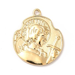 Real 14K Gold Plated Ion Plating(IP) 304 Stainless Steel Pendants, Nuggets with Man Pattern, Real 14K Gold Plated, 24x21x2mm, Hole: 1.8mm