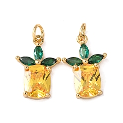 Ананас Латунные микро проложить кубического циркония подвески, без кадмия и без свинца, стойки покрытие, долговечный, с целью перехода в кольце, реальный 18 k позолоченный, ананас, 18x12.5x4.5 мм, отверстие : 3.5 мм