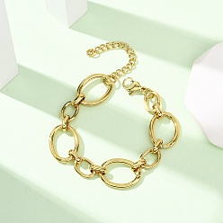 Золотой 304 женские браслеты-цепочки с овальными звеньями из нержавеющей стали, золотые, 6.89 дюйм (17.5 см)