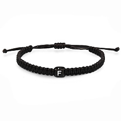 Letter F Браслеты из плетеных бусин из смоляных бусин с кубическим узором и буквами, регулируемые плетеные браслеты из хлопкового шнура для мужчин и женщин, Буква F, 11.02 дюйм (28 см)