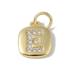 Letter E Покрытие стойки латунь микропаве прозрачные кубические циркониевые подвески, с прыжковых колец, без кадмия и без свинца, долговечный, реальный 18 k позолоченный, Письмо E, 11.5x9x1.5 мм, отверстие : 2.8 мм