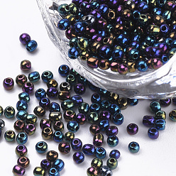 Azul Medio Chapadas 3/0 cuentas de vidrio, rondo, azul medio, 2~2.3x1.5 mm, agujero: 0.8 mm, sobre 30000 unidades / bolsa, sobre 450 g / bolsa