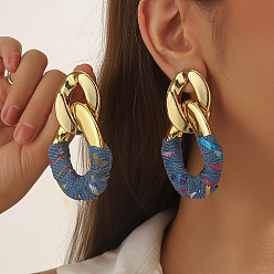 Прусский Синий Ccb пластиковые и тканевые овальные серьги-гвоздики с цепочкой якорного плетения, золотые, берлинская лазурь, 82x49 мм